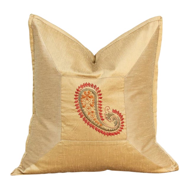 Lila Paisley Gold Pillow Cover For Sale