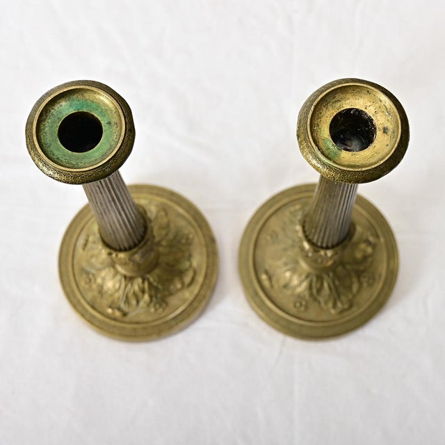 Metal French Pair of 18th Century Louis XVI Style Gilt Bronze Candlesticks For Sale - Image 7 of 11