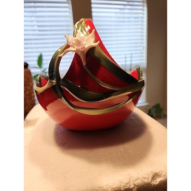 Stunning Rare Franz Collection "Orchid" Sculptural Porcelain Basket – Fz01649 For Sale - Image 4 of 8