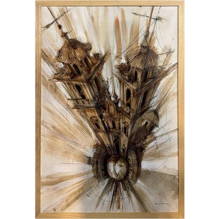 Abraham Pinto, Cathedral, Oil on Wood, Framed For Sale