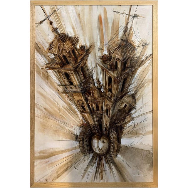 Abraham Pinto, Cathedral, Oil on Wood, Framed For Sale