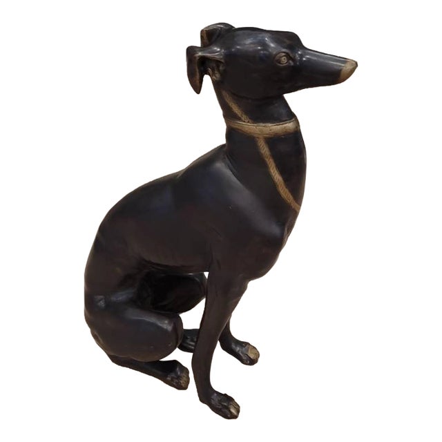 Life-Size Art Deco Patinated Bronze Greyhound Dog Sculpture For Sale