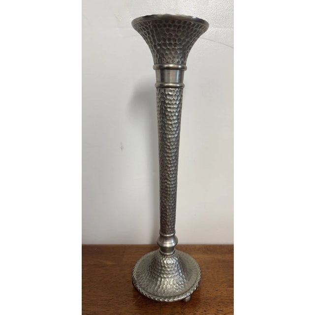 Vintage Hammered Metal Tall Taper Candle Holder Candlestick Silver Tone Decor. Condition is Used. Shipped with USPS Ground...
