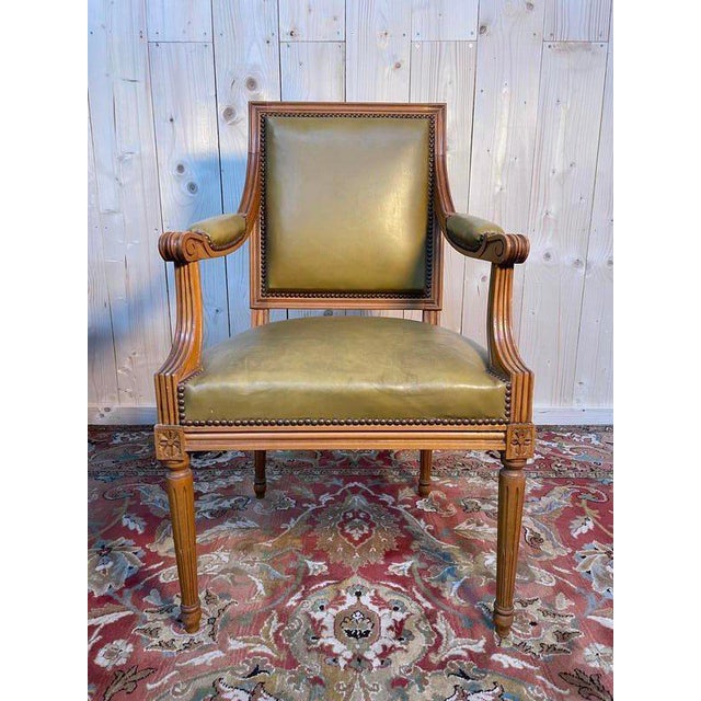 Wood Louis XVI Style Leather Office Chair For Sale - Image 7 of 7