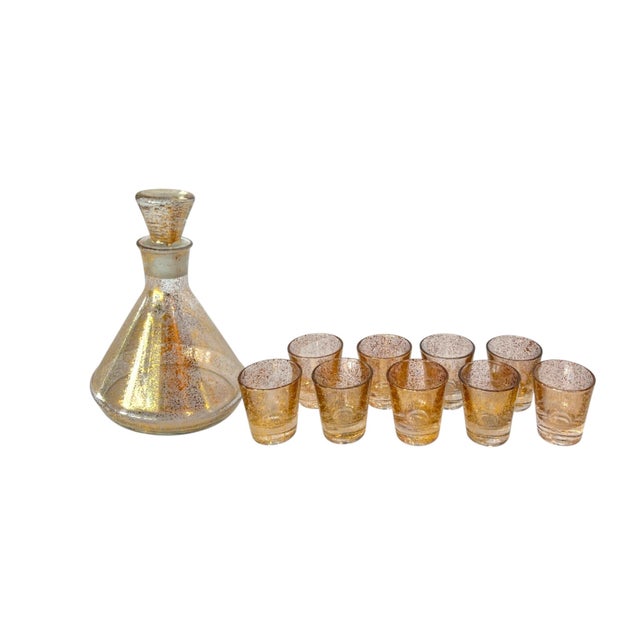 1960s Gold Speckled Decanter and Shot Glasses Set For Sale - Image 5 of 5