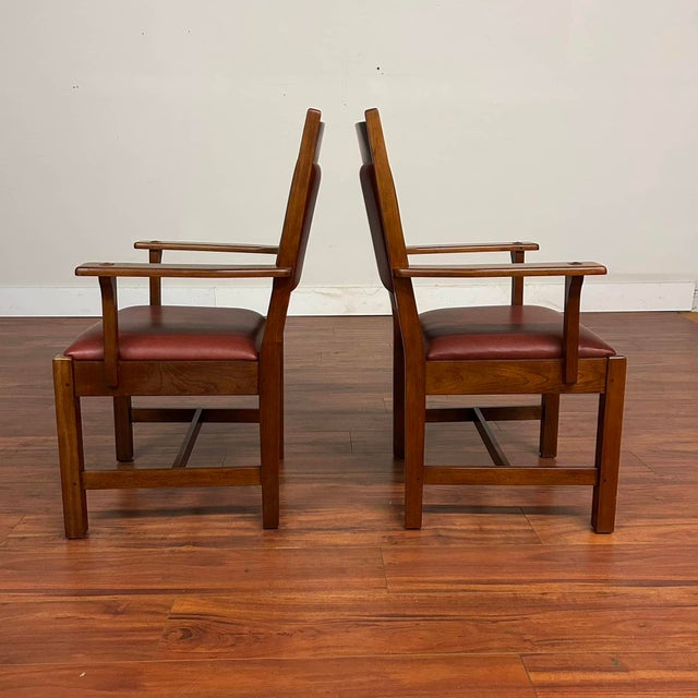 Wood Stickley Upholstered Cottage Chairs - Arm Chairs - A Pair For Sale - Image 7 of 12