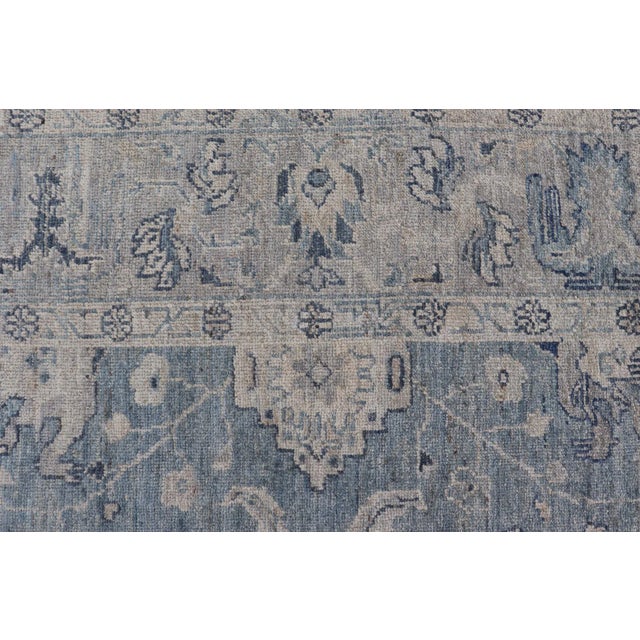 Blue Turkish Angora Oushak Rug by Keivan Woven Arts, Dusty Blue, 9'2" X 11'7" For Sale - Image 8 of 11
