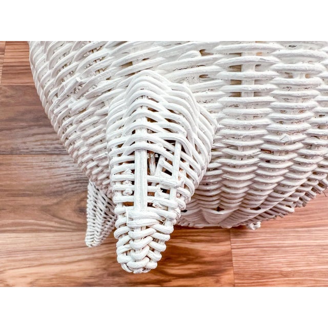 Vintage Boho Chic White Wicker Cat Basket With Button Eyes For Sale - Image 9 of 10