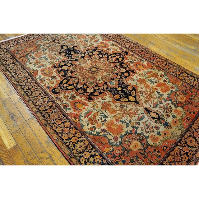 Persian 1900s Ivory Medallion Antique Persian Sarouk Rug 4'4" X 6'6" Handknotted Wool Carpet For Sale - Image 3 of 6