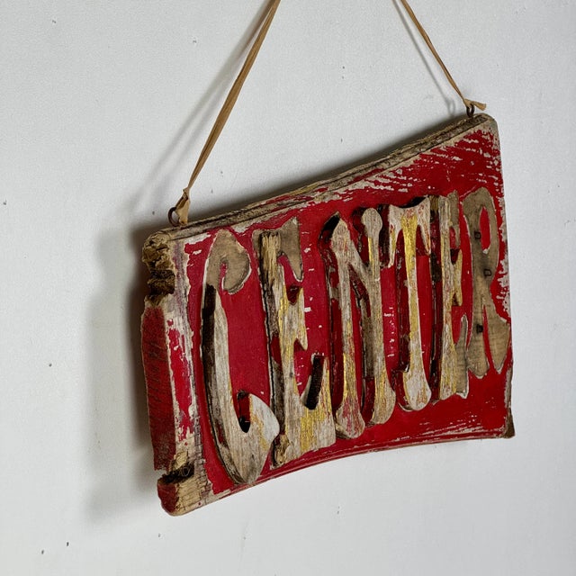 Red Vintage Handmade "Science Center" Double Sided Wooden Sign in Red & Gold For Sale - Image 8 of 8