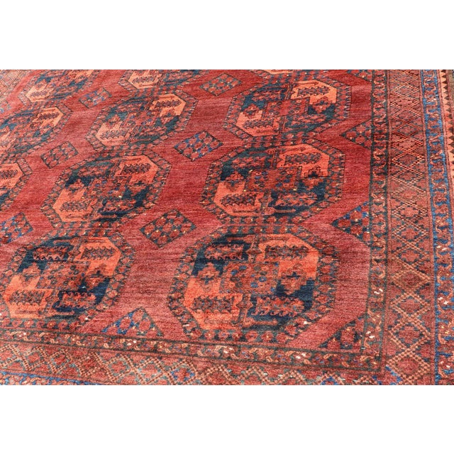 Red Early 20th Century Turkomen Ersari Rug in Wool With Repeating Sub-Geometric Gul Design For Sale - Image 8 of 13