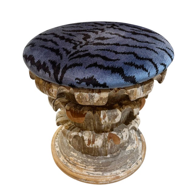 Purple Mid 20th Century Italian Hand Carved Wood Ottoman With Scalamandré Tiger Velvet Upholstery For Sale - Image 8 of 9