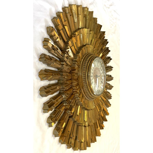 Plastic Vintage Circa 1969 Syroco Mid Century Modern Starburst Wall Clock in Antique Gold Finish For Sale - Image 7 of 18