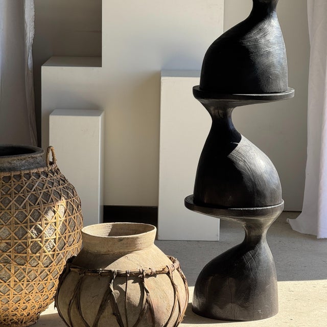 Wood Side Table in Black, 1980s For Sale - Image 9 of 11