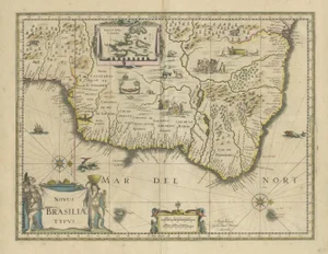Color Engraved First Map of Brazil by Blaeus