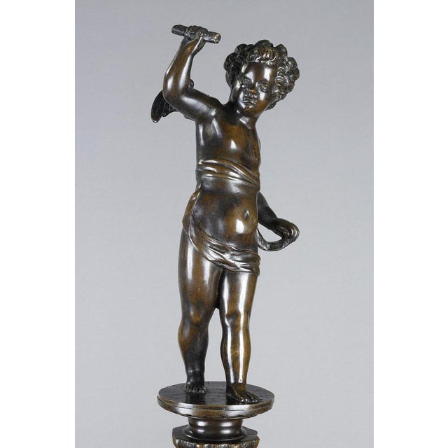 Metal Large Renaissance Style Andirons in Patinated Bronze, 1880S, Set of 2 For Sale - Image 7 of 18