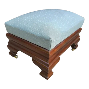 Mid-Century Biggs Furniture Mahogany and Upholstered Rolling Footstool Ottoman