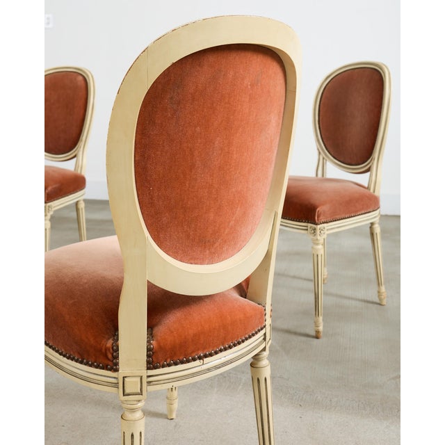 Set of Six French Louis XVI Style Painted Dining Chairs With Mohair For Sale - Image 12 of 12