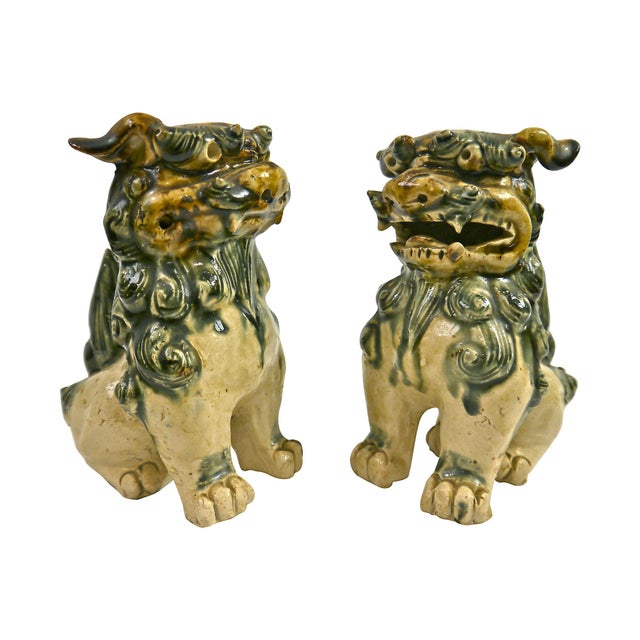 Hand Sculpted Drip Glaze Foo Dogs A Pair Chairish