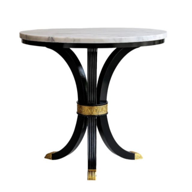 Paint Flagler Round Accent Table in Ebony Lacquer & Brass For Sale - Image 7 of 7