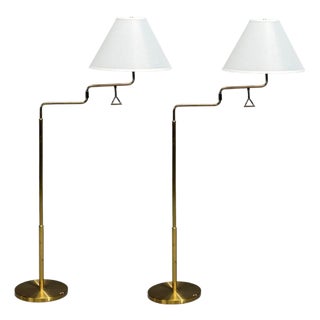 Armaturhantverk Göteborg, Articulating Floor Lamps, Brass, Fabric, Sweden, 1960s For Sale