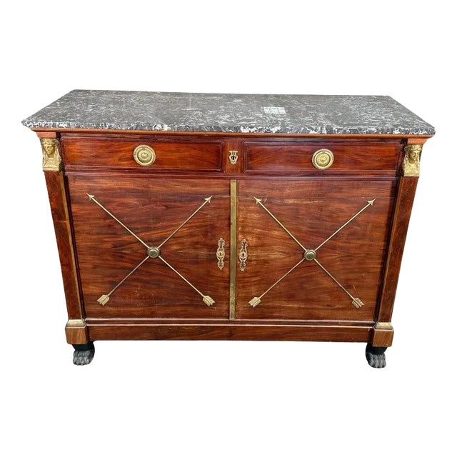 French Empire Style Mahogany Buffet With Ormolu Handle Pulls & Trim For Sale