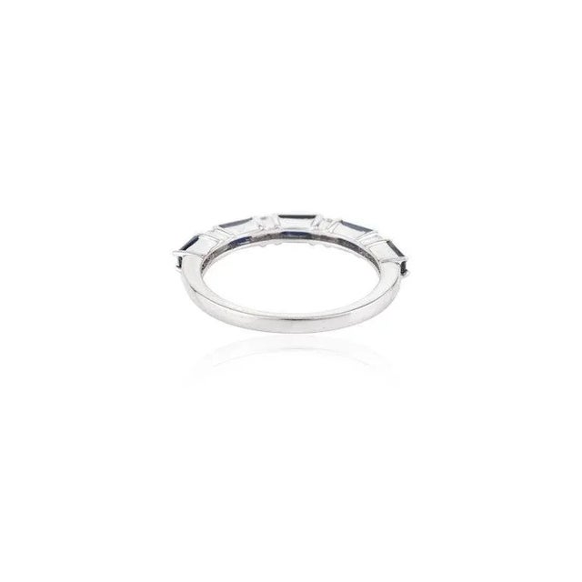 Metal Blue Sapphire and Diamond Dainty Band Ring in 18k White Gold Ring Size 11 For Sale - Image 7 of 9