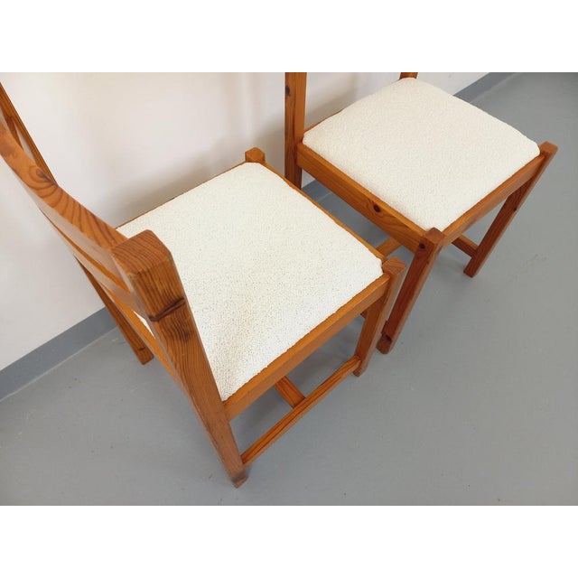 Tan Set of Pine Chairs with Fabric Seats, 1970s For Sale - Image 8 of 18