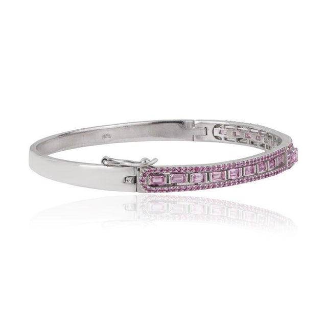 925 Sterling Silver Geometric Hinged Bangle With Mixed Cut Pink Sapphires - Caratandher For Sale - Image 6 of 15