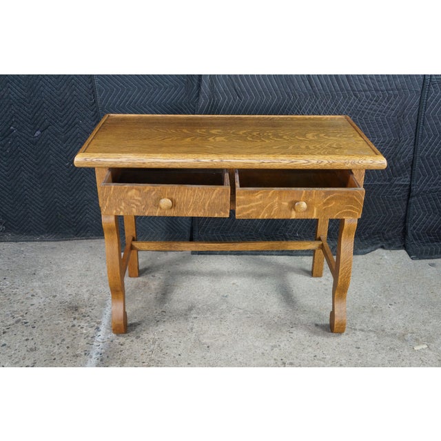 Late 19th Century Antique American Empire Style Quartersawn Oak Library Table Console Writing Desk For Sale - Image 5 of 18