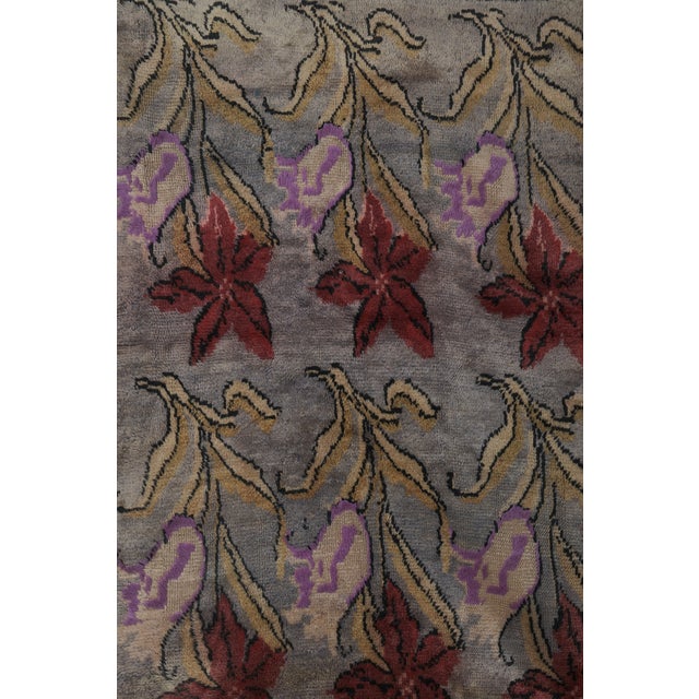 Copper Mid Century Modern Tulu Turkish Tulu Rug With Tulip Pattern in Red 3'8'' X 5'7'' For Sale - Image 8 of 12