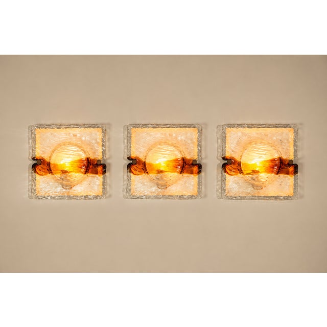 Cristal & Amber Quilt Wall Lamps by Toni Zuccheri for Venini, Italy, 1970s, Set of 3 For Sale - Image 14 of 14