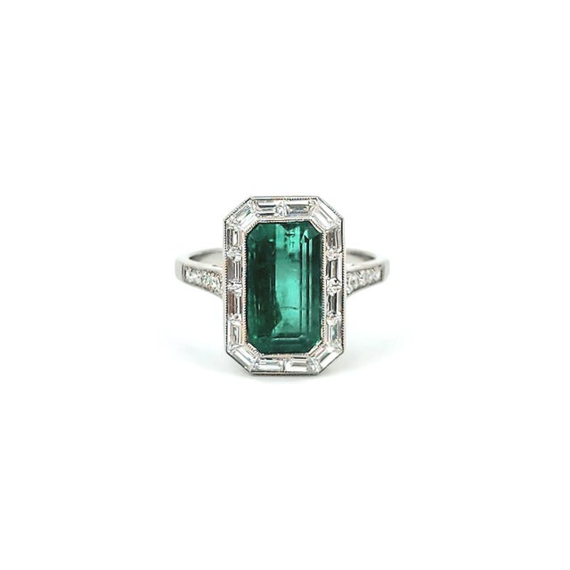 3.42 Ct Natural Zambian Emerald & Diamond Ring Size 6.5 For Sale - Image 9 of 9