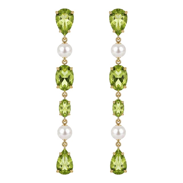 Peridot & Pearl Drop Multi-Shape Earrings, Silver, Gold, Pair For Sale