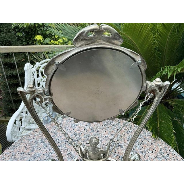 Art Nouveau Demoiselle à la Balancelle Mirror Silvered Bronze from Erté, Paris, 1907 For Sale - Image 6 of 9