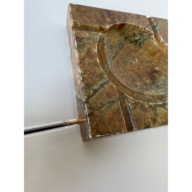 Vintage Alabaster Stone Ashtray – Natural Brown & Green Veining For Sale - Image 10 of 12