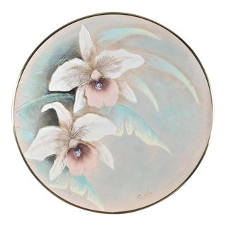 1980s 36" E. Lee Circle Orchid Original Round Floral Still Life Painting From Windsor Art, Framed For Sale