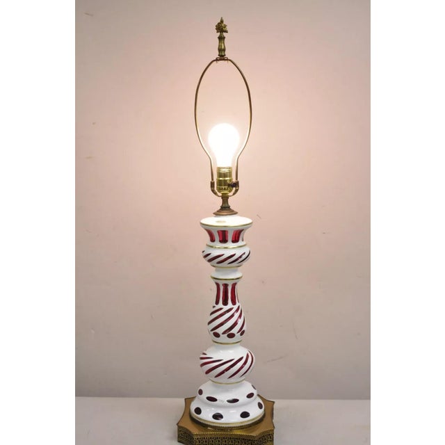 Antique Czech Bohemian Cranberry Ruby Red Glass Table Lamp With Interior Light For Sale - Image 12 of 12