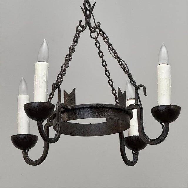 Metal Antique Country French Wrought Iron Chandelier For Sale - Image 7 of 12