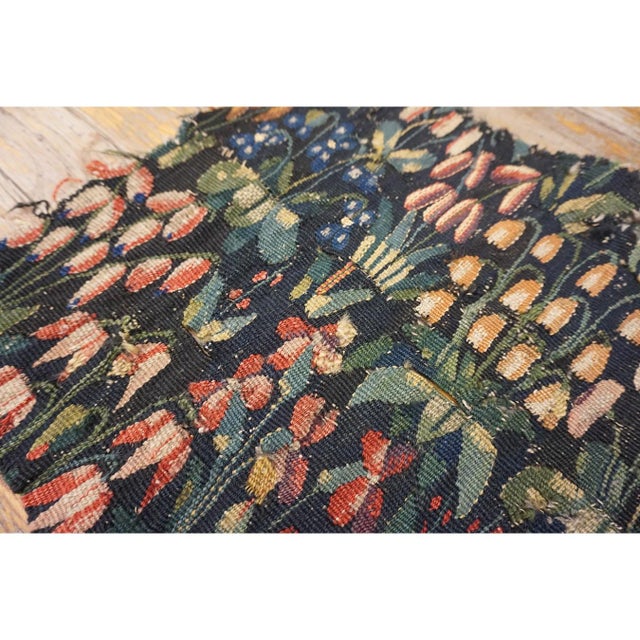Antique Tapestry Square MilleFleurs Tapestry Fragment Wool Black Textile Art For Sale - Image 4 of 8