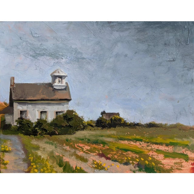 Church as Vacation Home by Caitlin Hurd | Oil Painting of a church surrounded by fields and flowers For Sale