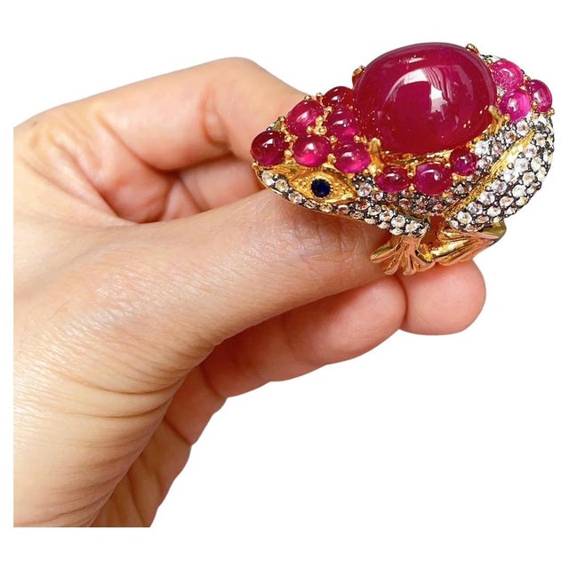 Bochic "Orient" Vintage Ruby & White Topaz Cocktail Ring - 18K Gold & Silver For Sale - Image 17 of 18