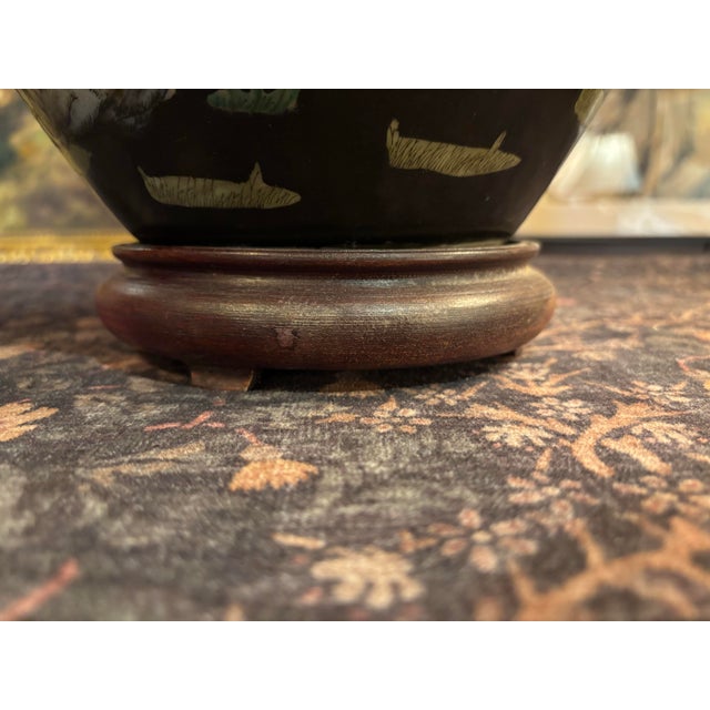 Vintage Japanese Famille Noire Black Porcelain Table Lamps - Hand Painted - a Pair For Sale - Image 9 of 9