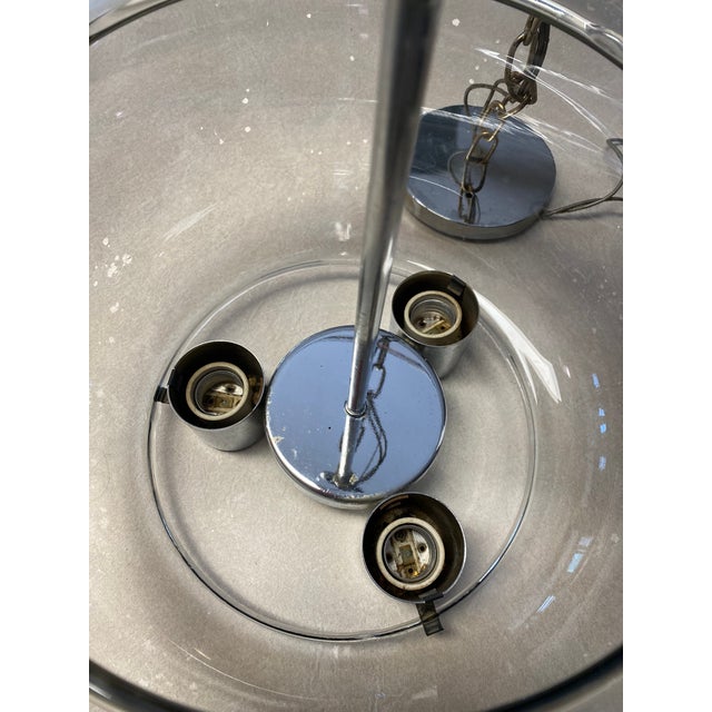 Light Gray 1970s Retro Smoked Glass Chandelier Pendant Light Fixture For Sale - Image 8 of 12