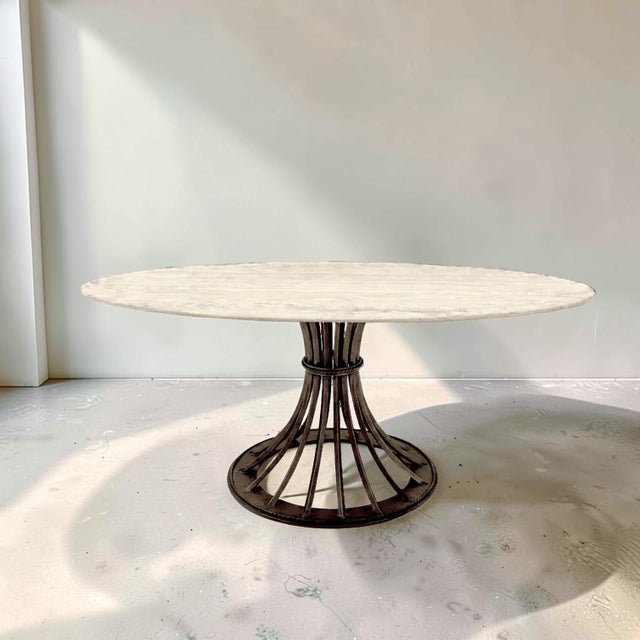 Modern Kreiss Trieste Collection 60" Round Travertine & Wrought Iron Center or Dining Table For Sale In Palm Springs - Image 6 of 14