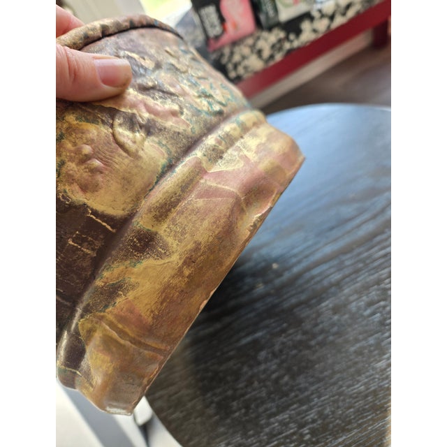 Copper Antique 19thC Repoussé Copper Brass Planter Jardinière - Dovetail Cramp Seam 9-10" For Sale - Image 8 of 8