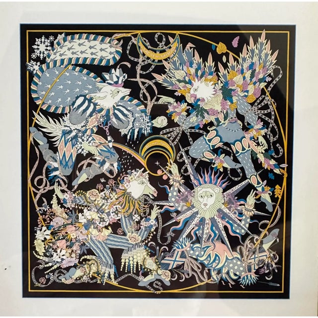 Vintage Framed Authentic Original Hermès Art Advertisement Lithograph Hermes Lithograph Art Featuring Scarf with beautiful...