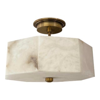Late 20th Century Modern Alabaster & Brass Flush Mount Ceiling Light For Sale