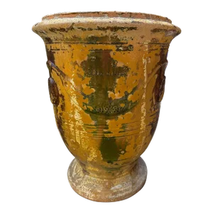 Large Antique 19th Century French Glazed Terracotta Garden Urn Flower Pot Planter From Provence South of France