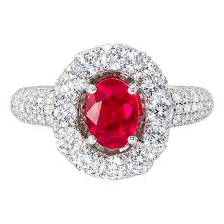 14K White Gold Ruby Micro Pave Diamond Designer Ring For Sale